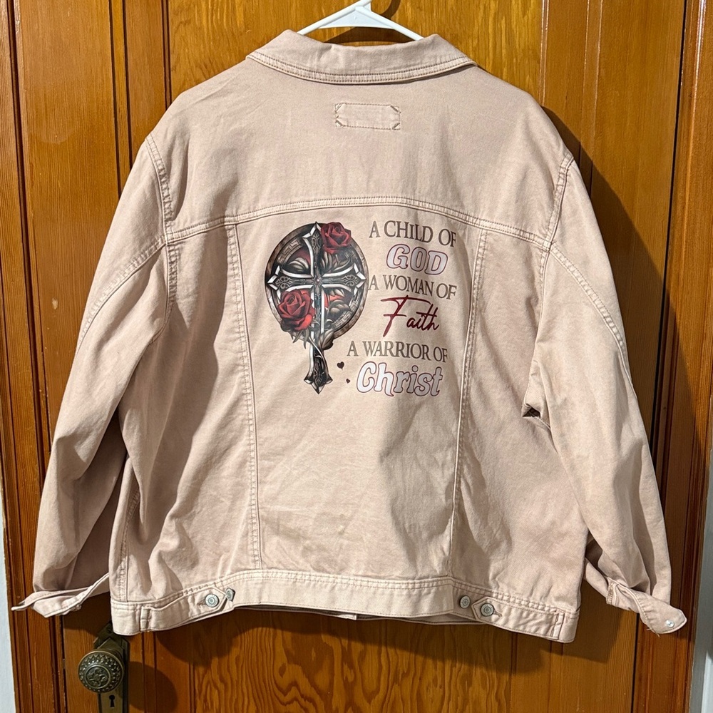 Maurices Beige Jean Jacket with Faith Graphic